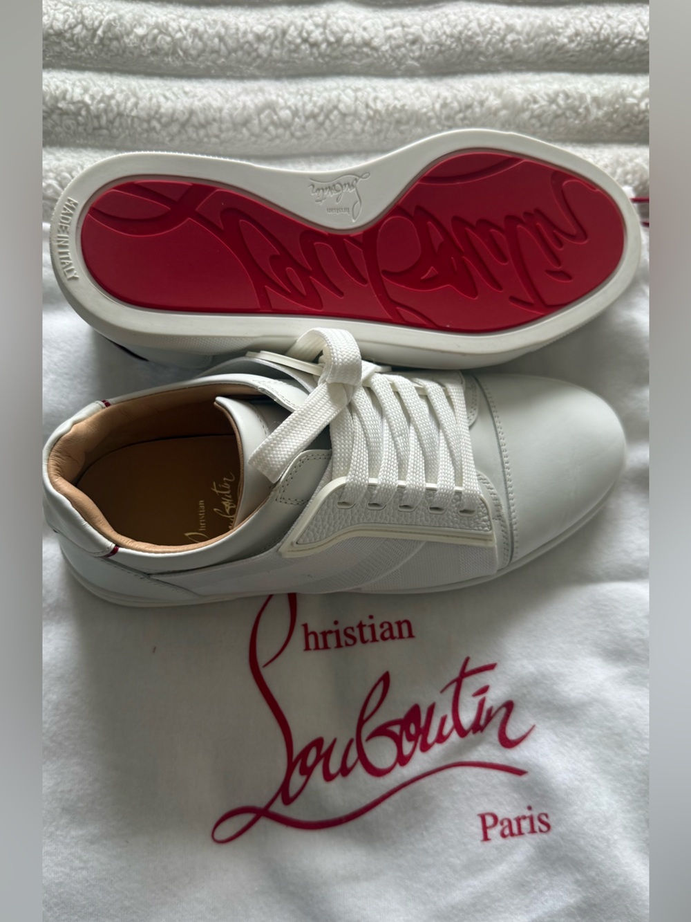 Christian Louboutin White Leather Low-Top Sneakers with Red Soles